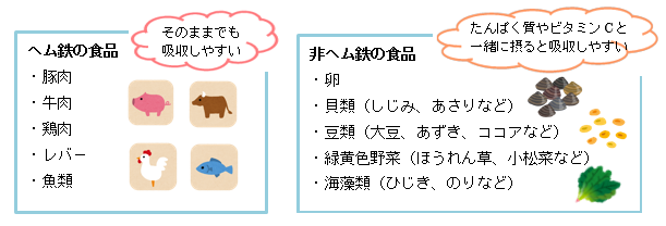 ヘム鉄・非ヘム鉄を多く含む食品